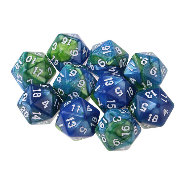 10pcs D20 Opaque Dice For RPG D&D - Blue Green W/