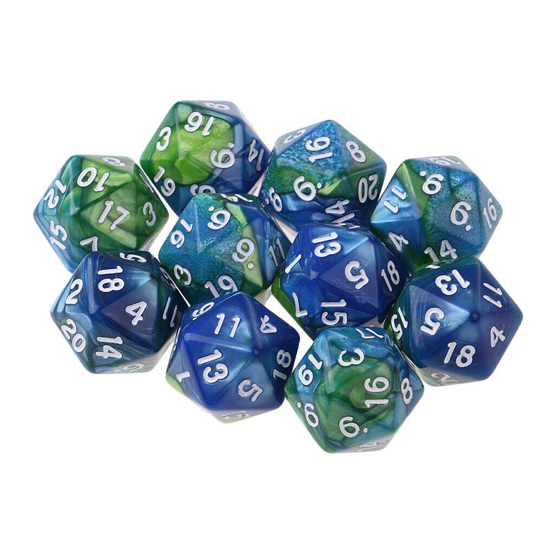 10pcs D20 Opaque Dice For RPG D&D - Blue Green W/
