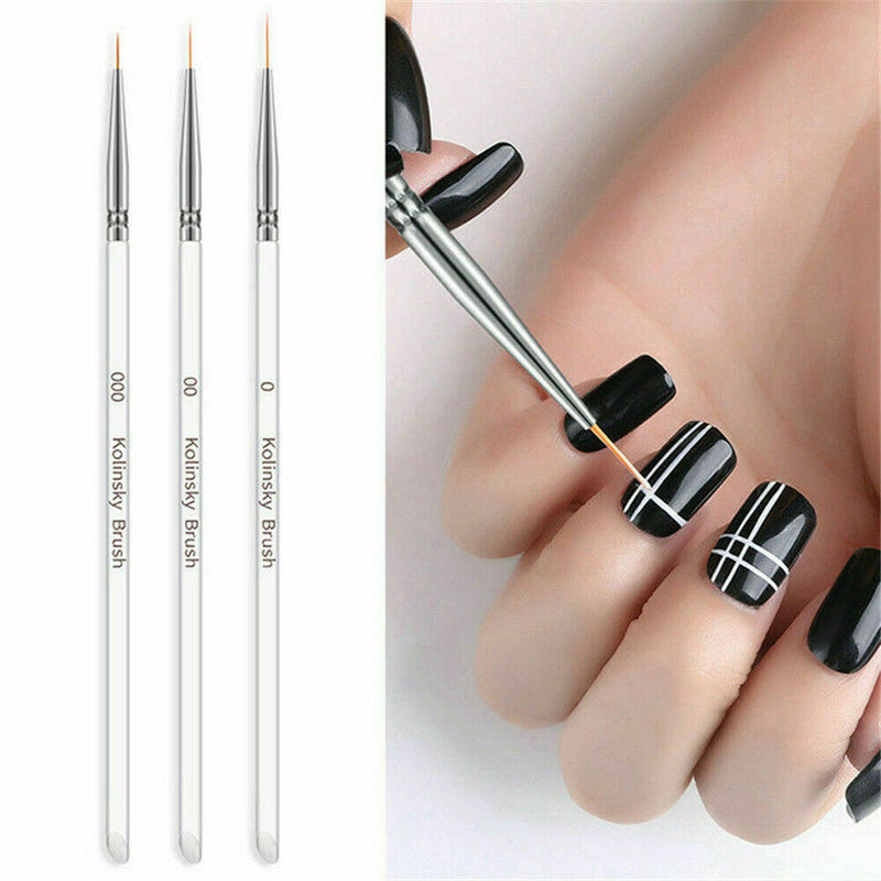 Nail Art Tiny Thin Fine Liner Acrylic Decor Pen Brush Painting Drawing Tool 3Pcs