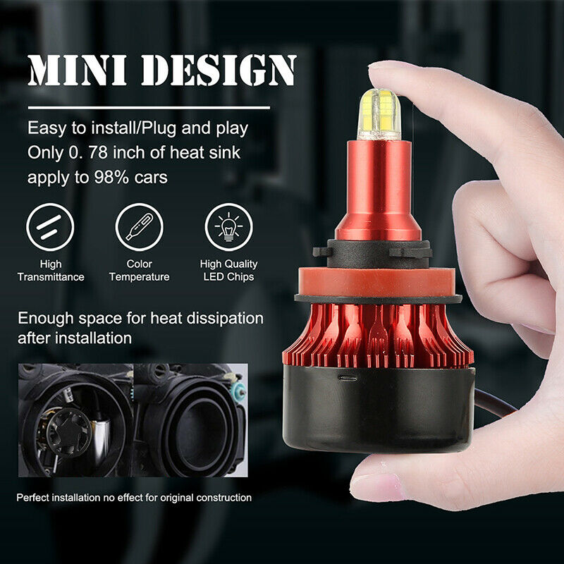 Pair H11 H8 H9 1800W 270000LM 4-Sides LED Headlight Kit Hi/Lo Power Bulb 6000k U