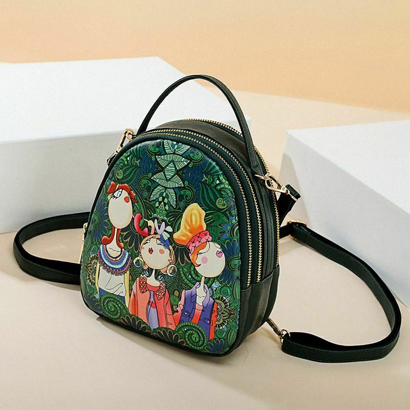 Ms. bag quilting forest girl printing green PU leather fashion trend should Z1Q6