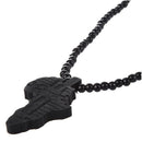Africa-Map-Shaped Pendant Wooden Beads Chain Necklace--Black P8L2