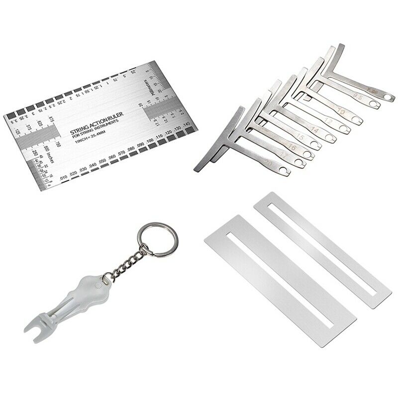 13 Pcs Guitar Bass Luthier Tools Set Pin Puller Keychain Double Sided Gauge