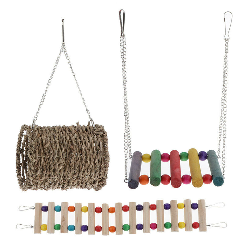 3 Pack Wooden Parrot Toys Hanging Cage For Pets