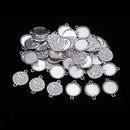 50pcs Pendants Round Trays Cabochon Charms Blank Alloy Bezel Connectors Findings