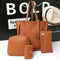 4pcs/set Litchi Leather Tassel Women Tote Shoulder Handbag Card Bags (Brown