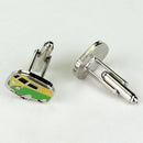 Bus Traffic Car Cufflinks Yellow And Green Enamel Bus Shape Design Jewelry  S4M3