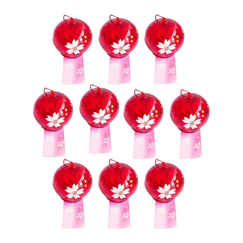 10Pcs Japanese Hand Painted Glass Wind Chime Edo Furin (Oriental Cherry)