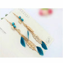 Bohemian style earrings Alloy leaves feathers tassel long pendant national