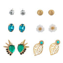 6 Pairs Retro Flower Leaf Stud Earrings Ethnic Turquoise Statement Jewelry Gift