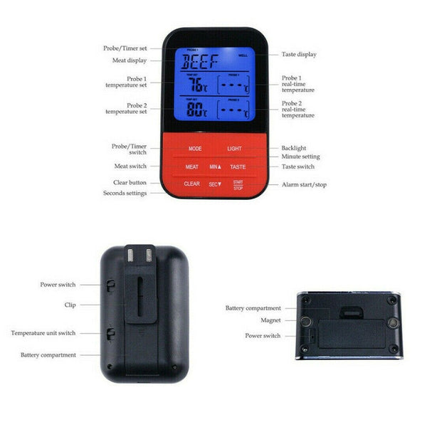 Wireless Digital Thermometer Remote Probe with Hook Cooking BBQ Meat Oven Food b