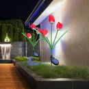 3 Heads Solar Power LED Simulation Tulip Light Garden Landscape Lamp (Red) A