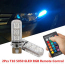 2x T10 W5W 5050 6SMD RGB Remote Control LED Multi Color Light Car Wedge Bulbs H7