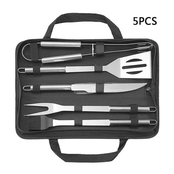 5pcs BBQ Barbecue Tool Set Stainless Steel Grill Grilling Accessory With Case