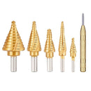 5PCS Titanium Spiral Grooved Step Drill Bit Set with Automatic Center Punch
