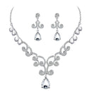Stylish Diamante Crystal Teardrop Pendant Necklace And Earrings Jewelry Sets