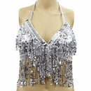 Women Fashion Sexy Latin Belly Dance Sequin Bra Tassel Top With Chest Party E9Y3