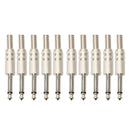 10Pcs 6.35mm Sliver Male Mono Adapter Connector Monaural Audio Jack Plug
