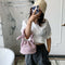 Casual Drawstring Bucket Bag Women PU Crossbody Shoulder Handbags (Pink)