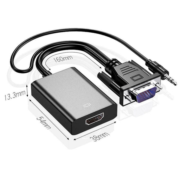 HW-2216 VGA to HDMI Converter Adapter HD Digital Analog Audio 3.5mm Cable #gib