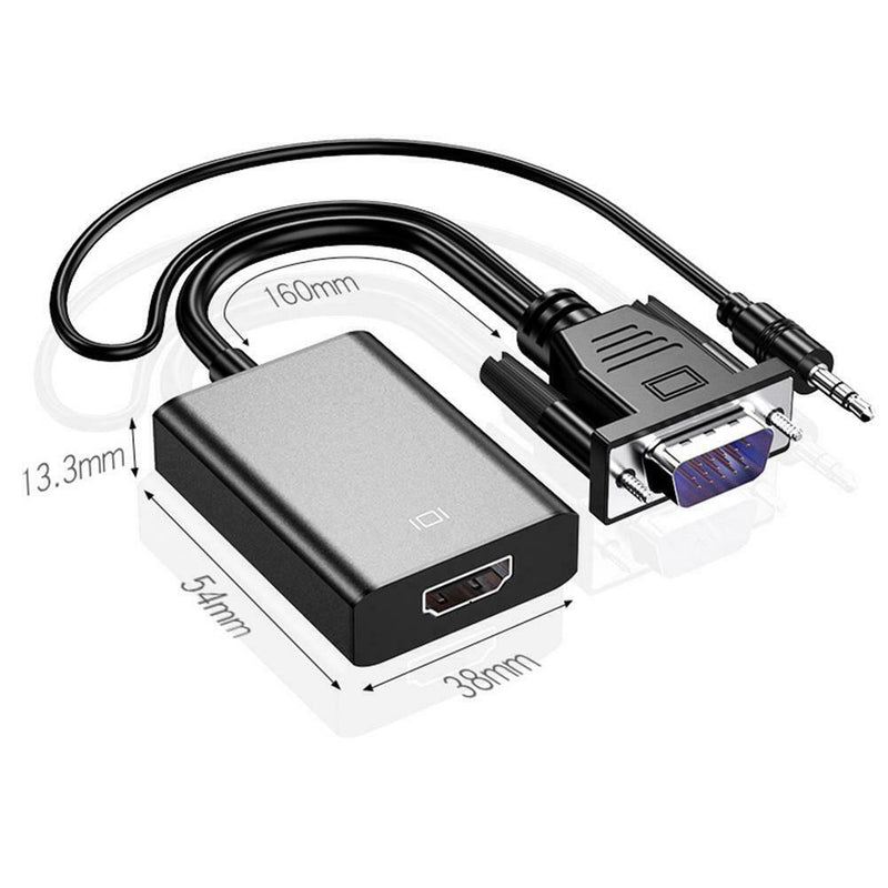 HW-2216 VGA to HDMI Converter Adapter HD Digital Analog Audio 3.5mm Cable
