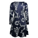 Christmas Floral Long Sleeve A-line Dress O-neck Retro Women Dresses (S)