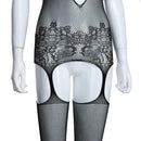 Women Fishnet Crotchless Bodystocking Garters and Thigh High Stockings
