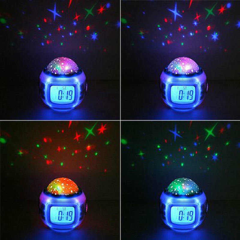 Night Light Projector Lamp Bedroom Alarm Clock With Music for Kid Christma RQQ