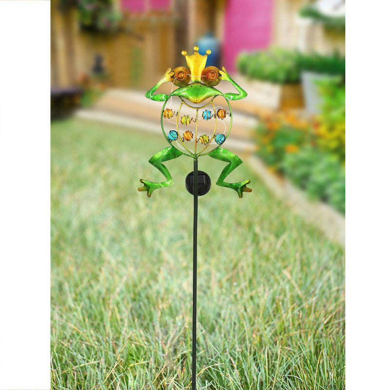 Solar Path Lights Outdoor Decorative Metal Frog Stake with 10 LEDs Globes for