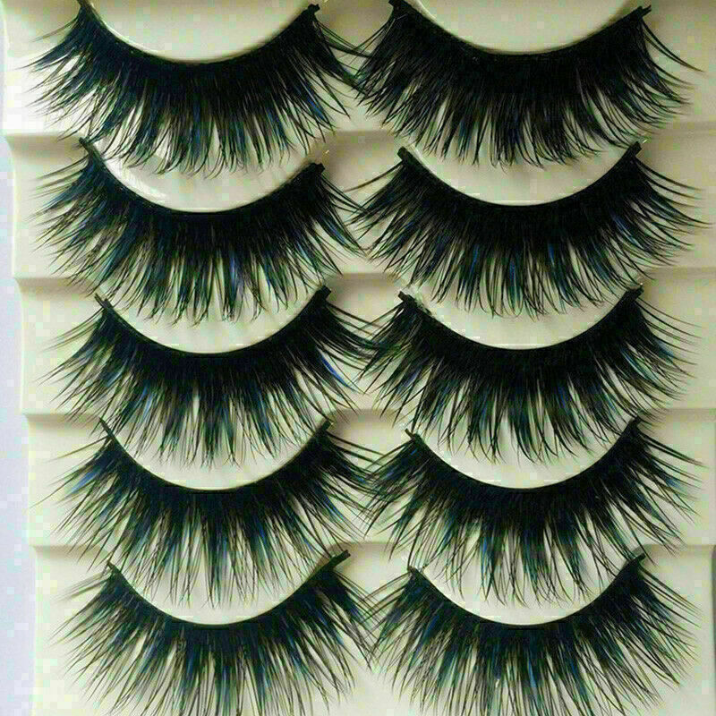 5 Pairs Blue+Black Long Thick Cross False Eyelashes lashes Handmade Makeup F8B8