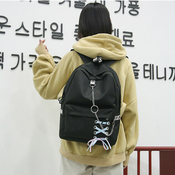 Fashion big capacity shopping bag laptop backpack rucksack canvas bags stud W9U7