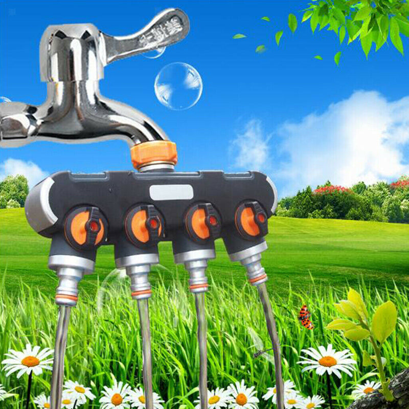 4 Way Garden Hose Splitter Adapter & 3/4" Connector Set for Outdoor Faucet