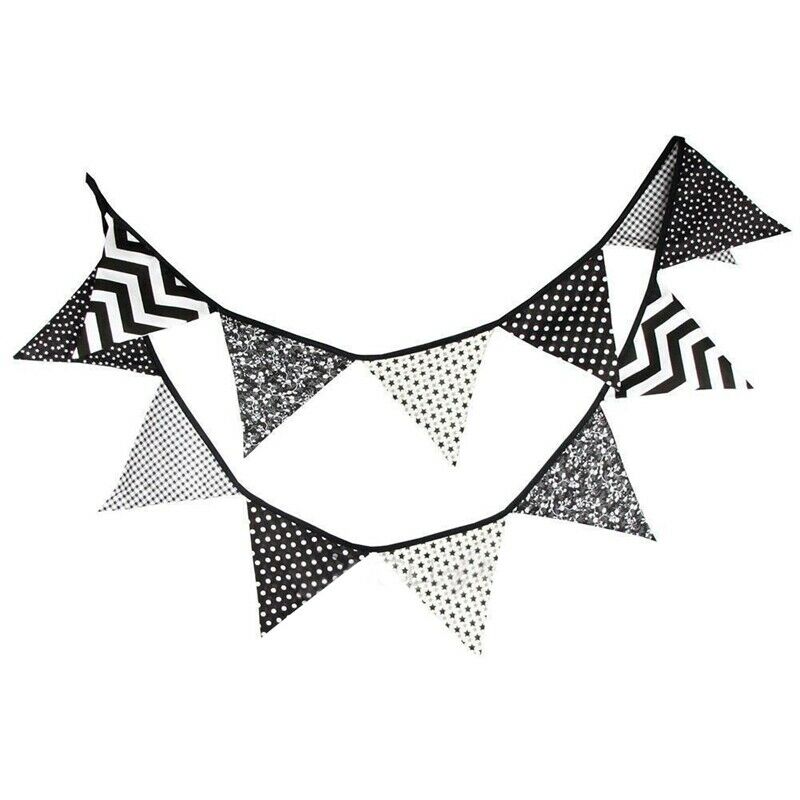 12 Flags 3.2m Black White Cotton Party Wedding Pennant Bunting Banner Decor