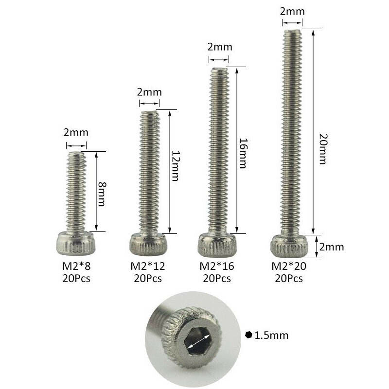 480pcs Hex Socket Head Cap Screws Nut Kit Set M2 M3 M4 Stainless Steel For  C2Q3