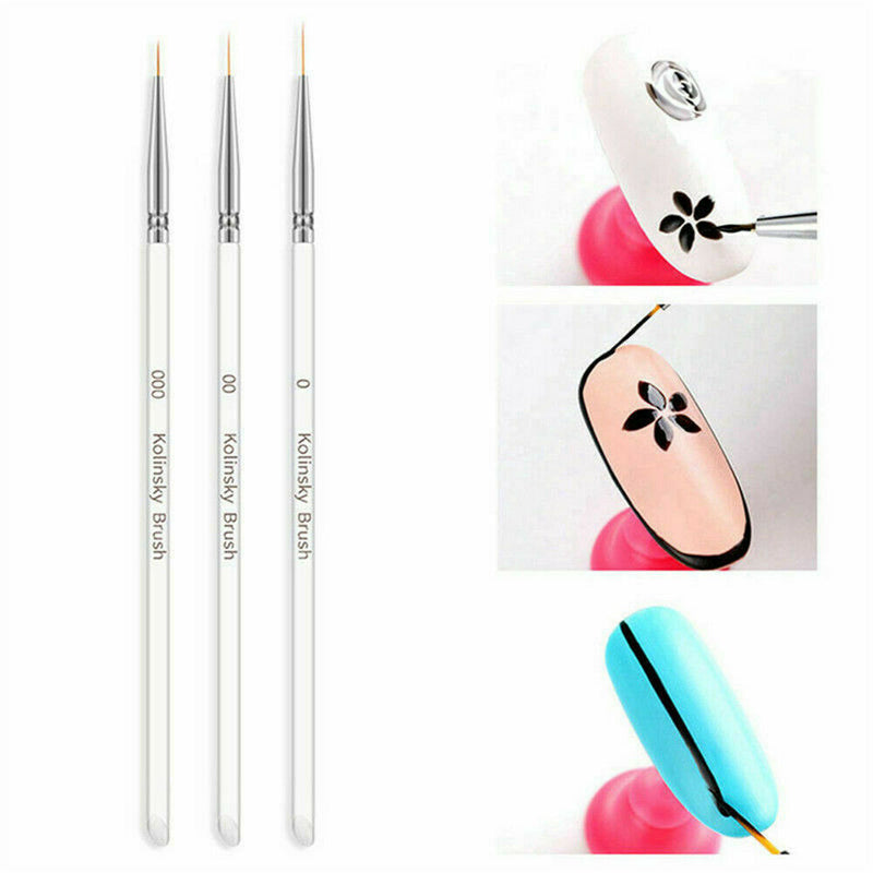 Nail Art Tiny Thin Fine Liner Acrylic Decor Pen Brush Painting Drawing Tool 3Pcs
