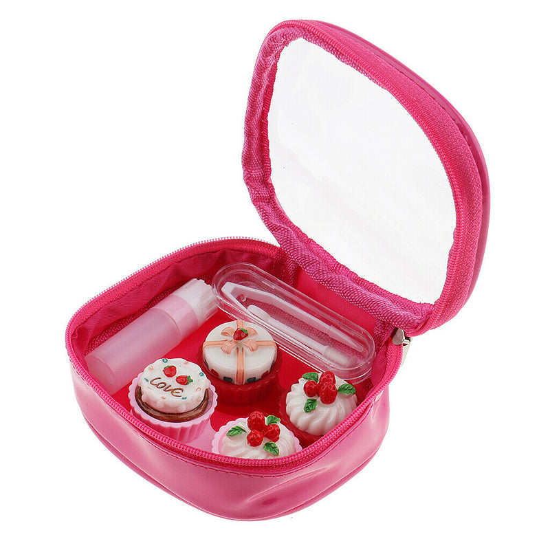 2 Set Mini Contact Lens Box Travel Soaking Case with Storage Zipper Pouch Rose