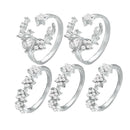 Women Crystal Joint Knuckle Nail Ring Alloy Shiny Star Moon Shape Set of 5 Pcs