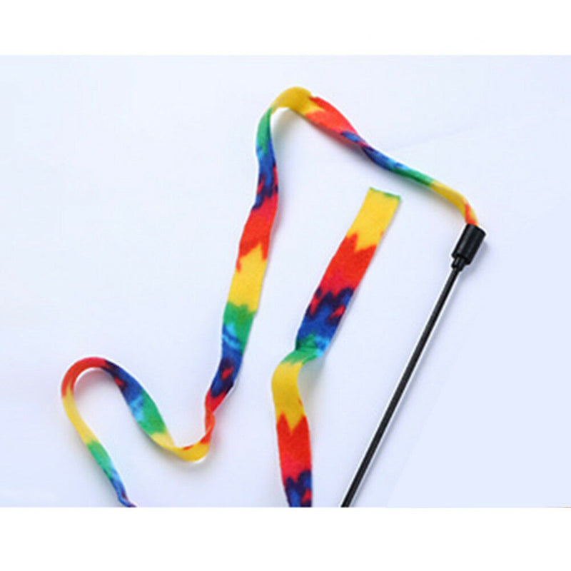 65" Rainbow Cloth Stripe Tease Cats Rod Teaser Funny Playing Pet Cat Toys ^^