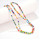 Women Boho Multicolor Beads Necklace Doublelayer Clavicle Choker Charm JewelFT