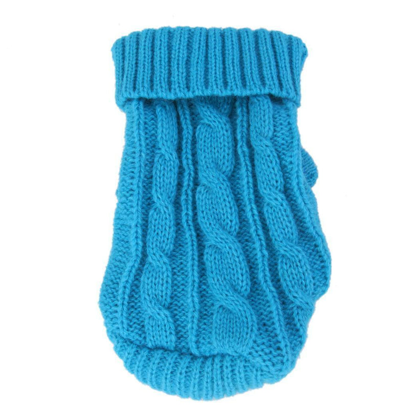 Small Pet Dog Sweater Warm Clothes Crochet Coat For Chihuahua Lake Blue 4#