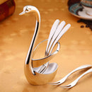 Stainless Steel Dinnerware Set For Dessert Fruit Forks Swan Base Holder IKF
