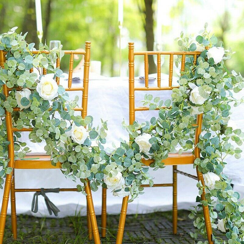 Artificial 1.8M Eucalyptus Garland with Champagne Roses Greenery Garland Eu W6W6