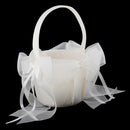 Beige Flower Girls Basket  Bow Long Ribbon Basket Wedding Supplies