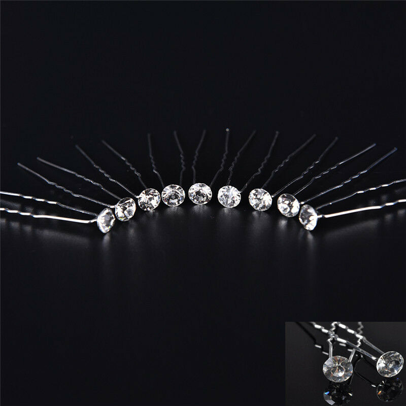 20PCS Clear Crystal Rhinestone Diamante Wedding Bridal Prom Hair Pins Hairpin MO