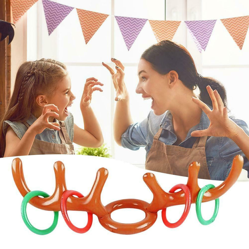 2 Set PVC Inflatable Antler Headband Christmas Elk Head Throw Ring Kid Toys