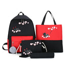 4pcs/Set Cute Cat Backpack Canvas Teenagers Mochila Shoulder Bag (Black)