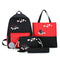 4pcs/Set Cute Cat Backpack Canvas Teenagers Mochila Shoulder Bag (Black)
