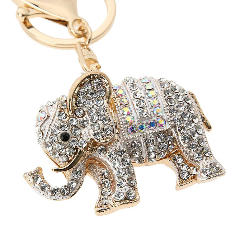 Popular Inlaid Color Cast Elephant Keychain Ladies Bag Pendant(White)  A