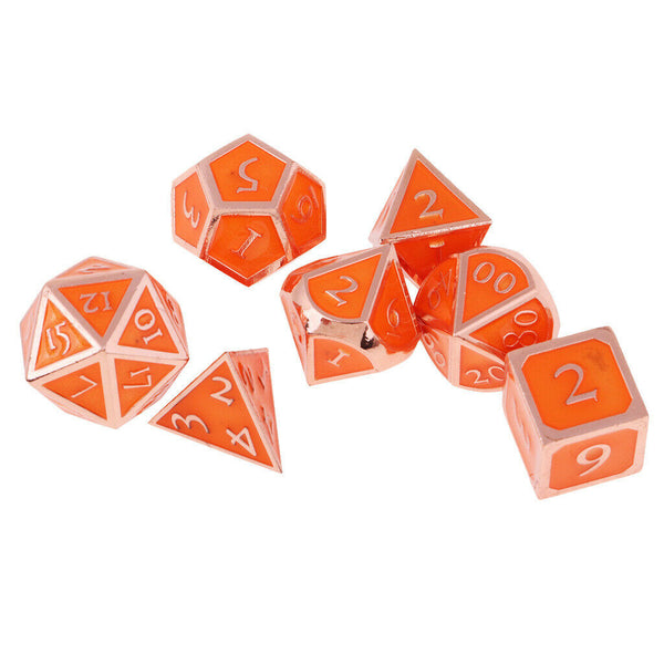 Multi Sided Metal Dice 7pcs D4 D6 D8 D10 D12 D20 Table Game -Orange