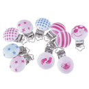 10Pcs Wood Home Baby Round Pacifier Clip Metal Holders Stripe